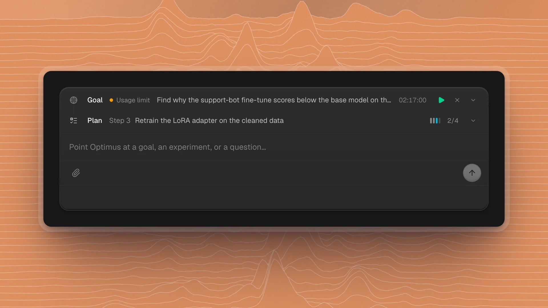 The goal row above the chat box with the status Usage limit and a green Resume goal button