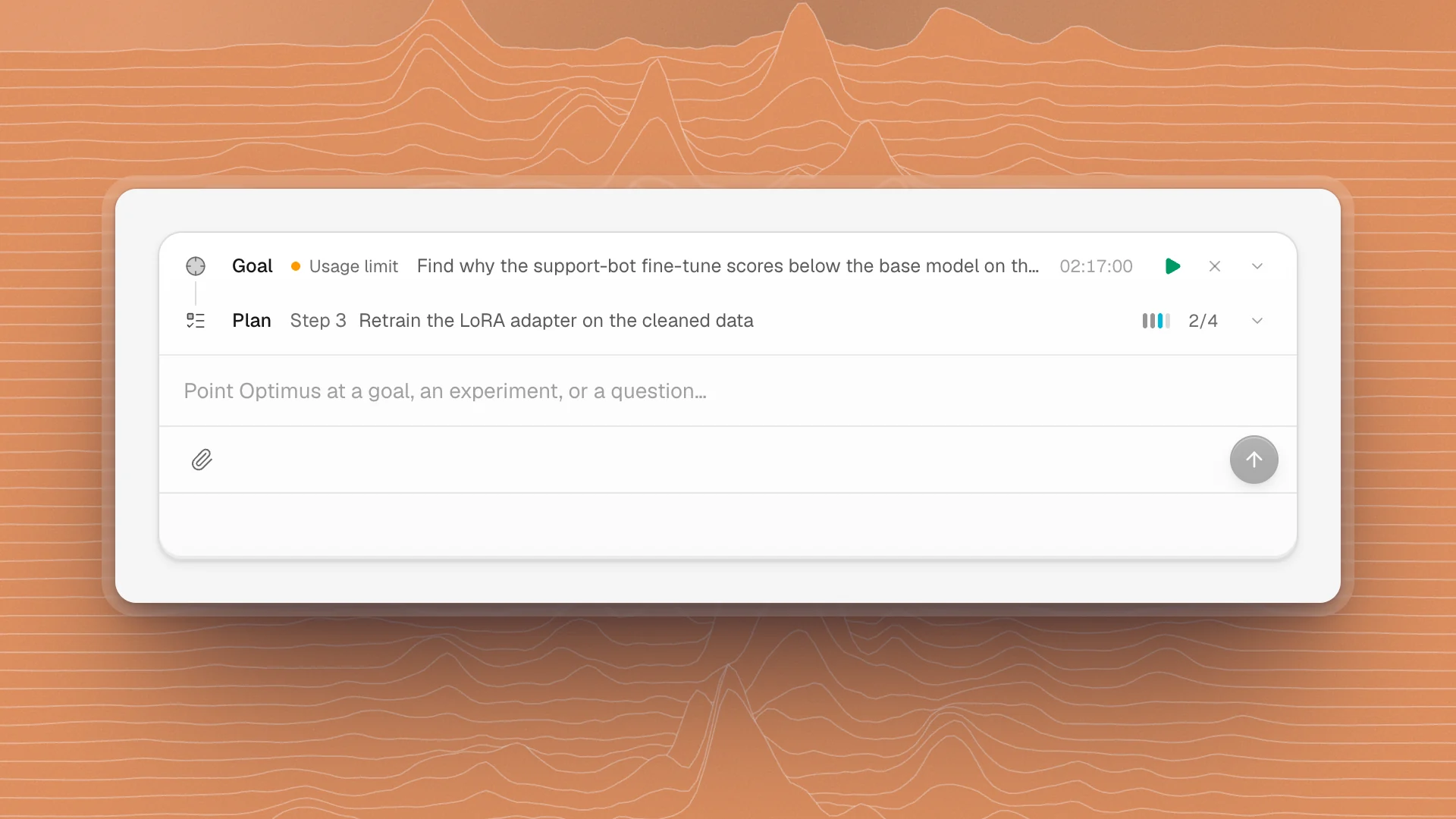 The goal row above the chat box with the status Usage limit and a green Resume goal button